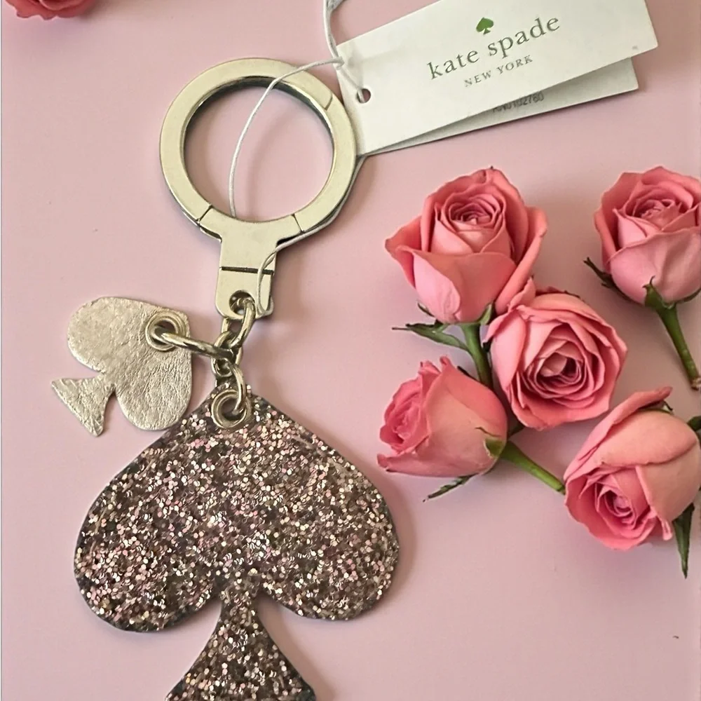 Kate Spade Glitter Rose Gold Spade Keychain &‎ Bag Charm New